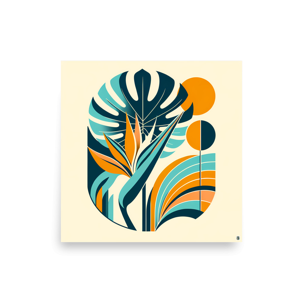 Abstract Tropical Leaves in Teal and Orange — Art Print