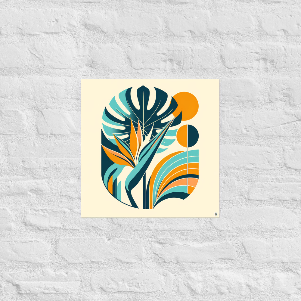 Abstract Tropical Leaves in Teal and Orange