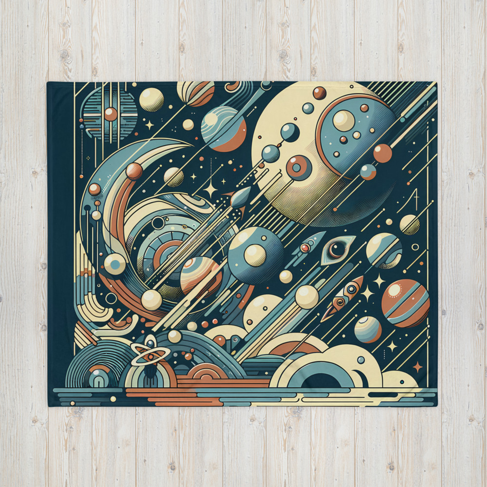 Retro Geometric Space Planets in Teal and Orange
