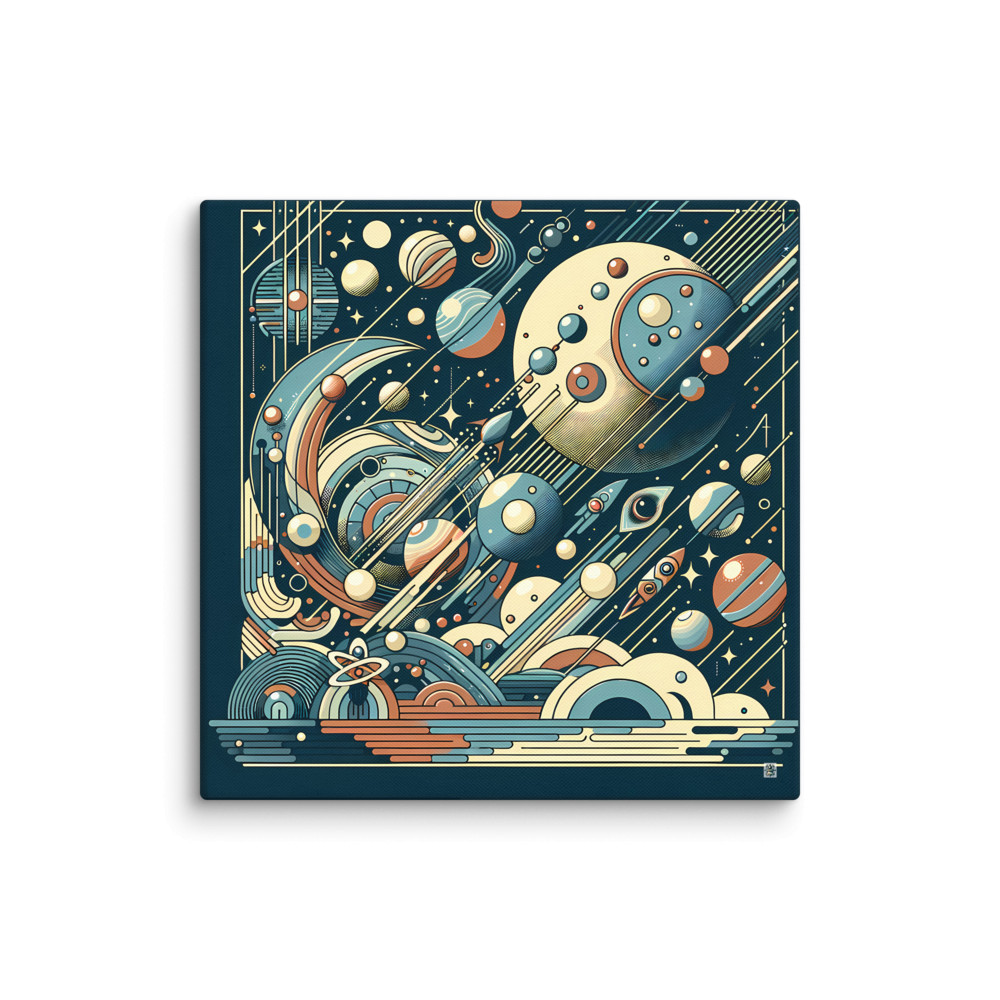 Retro Geometric Space Planets in Teal and Orange — Canvas Print