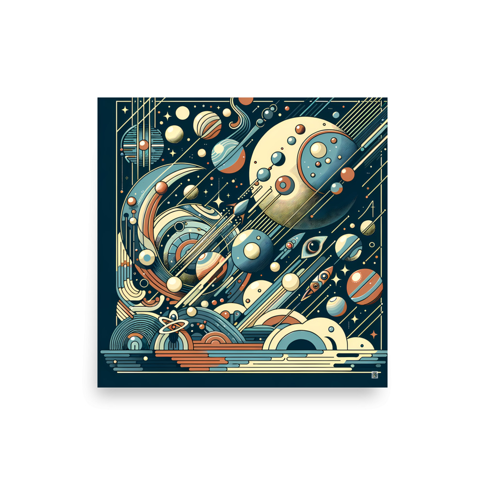 Retro Geometric Space Planets in Teal and Orange