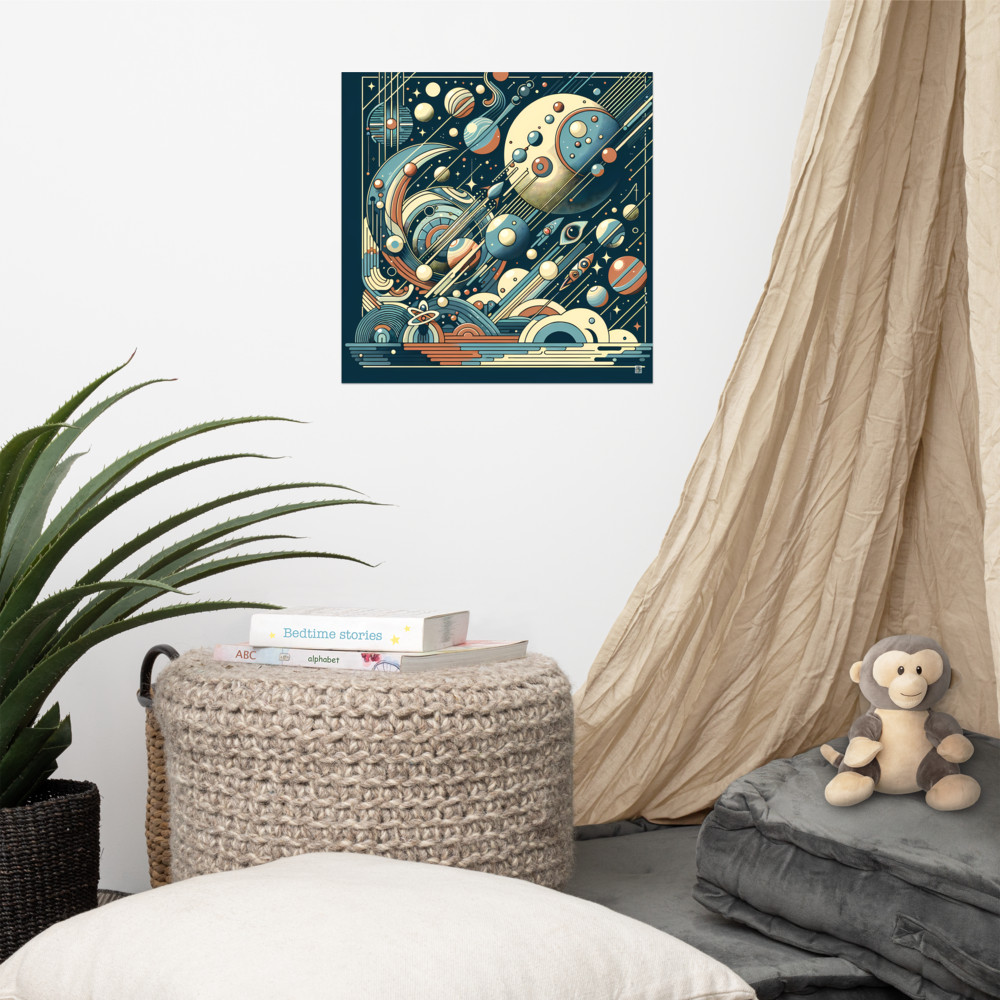 Retro Geometric Space Planets in Teal and Orange