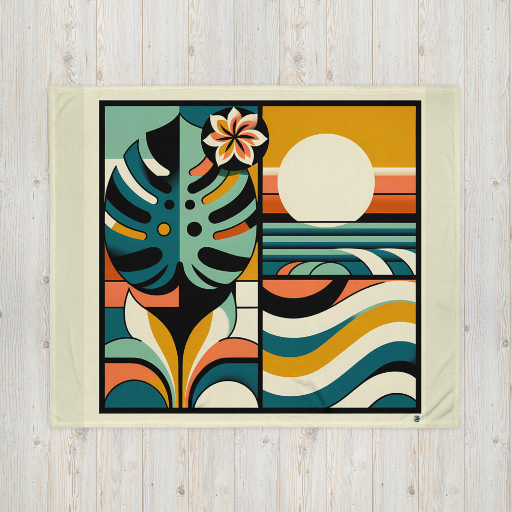 Abstract Monstera Leaf and Sun Geometric Waves