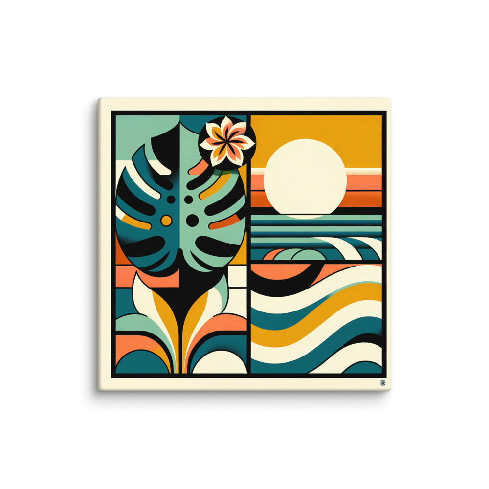 Abstract Monstera Leaf and Sun Geometric Waves — Canvas Print