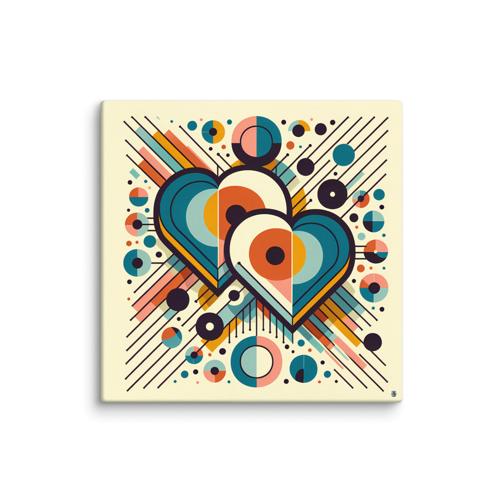 Geometric Heart Duo with Retro Circles and Lines — Canvas Print