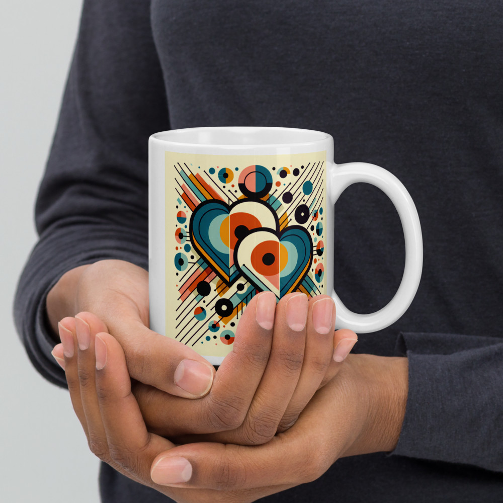 Geometric Heart Duo with Retro Circles and Lines