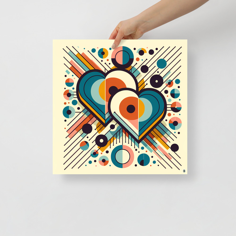 Geometric Heart Duo with Retro Circles and Lines