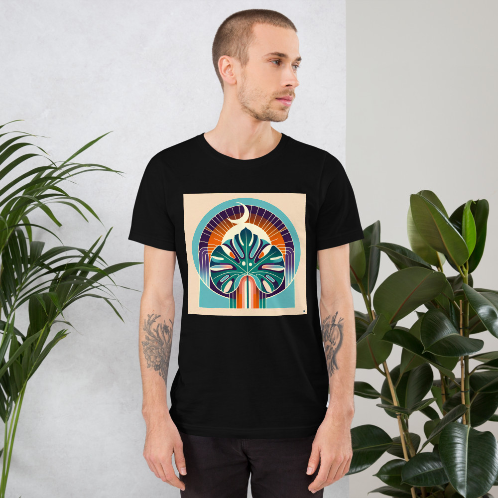 Geometric Monstera Leaf with Crescent Moon