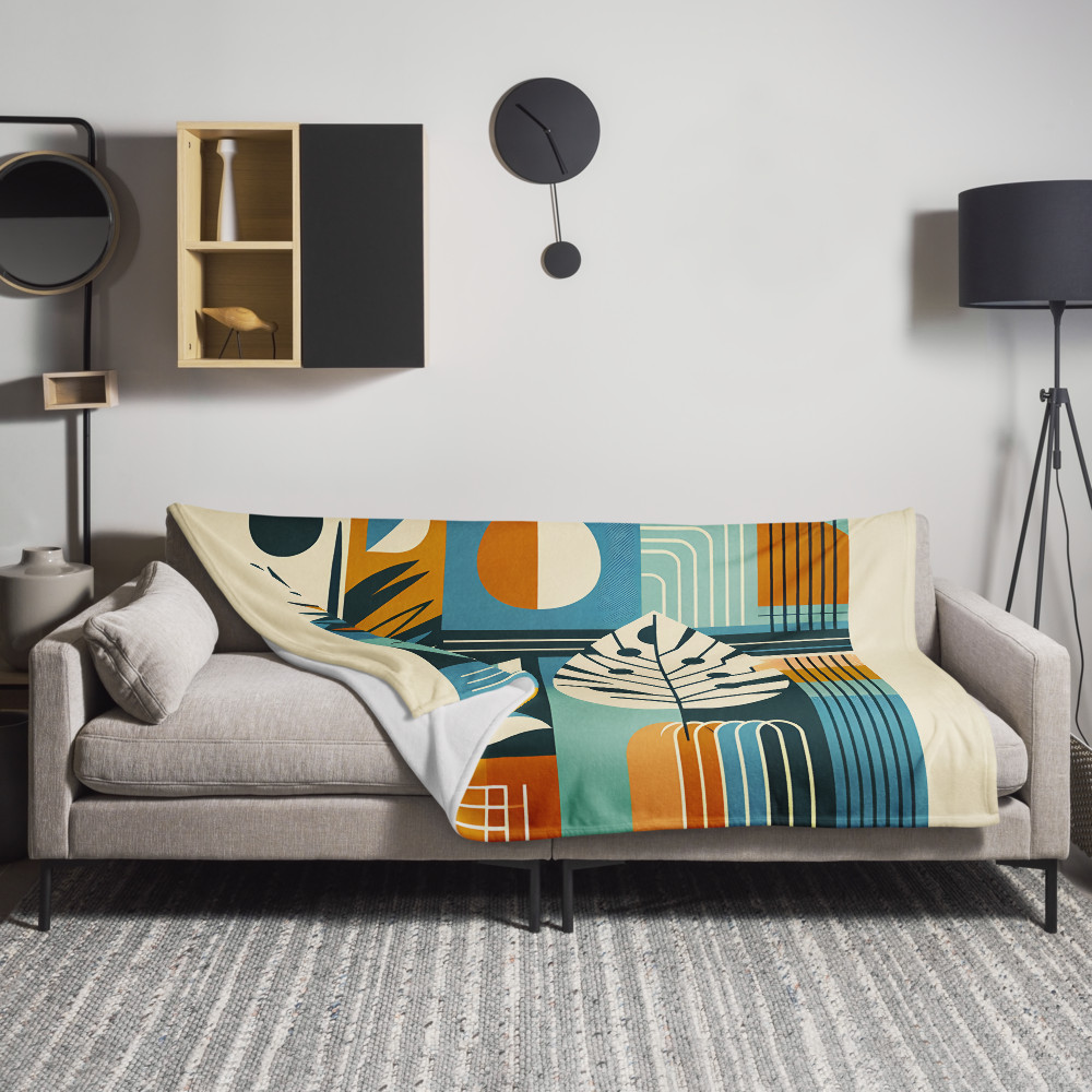 Geometric Botanical Leaves in Teal and Ochre