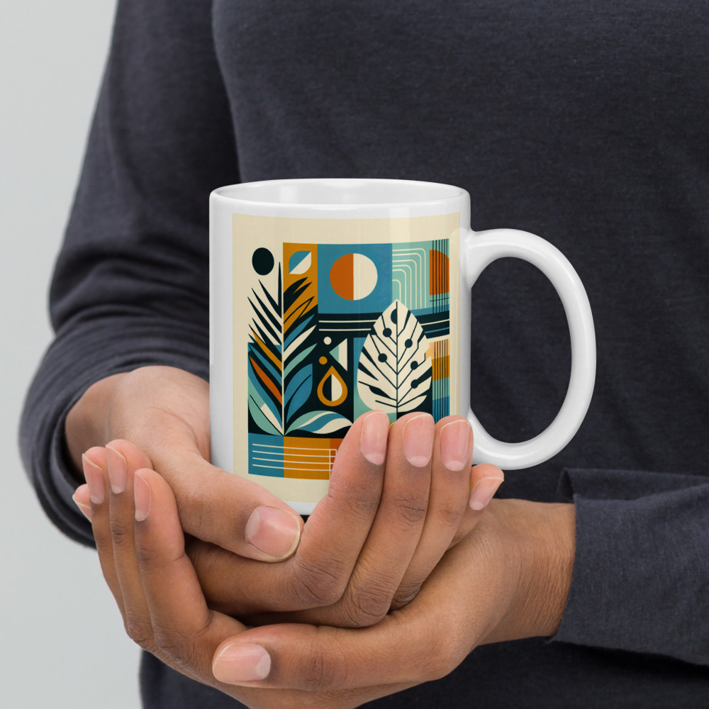 Geometric Botanical Leaves in Teal and Ochre