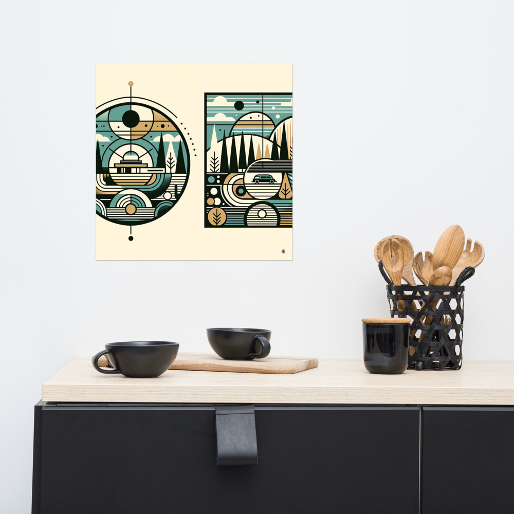 Mid Century Modern Geometric Mountain Landscape