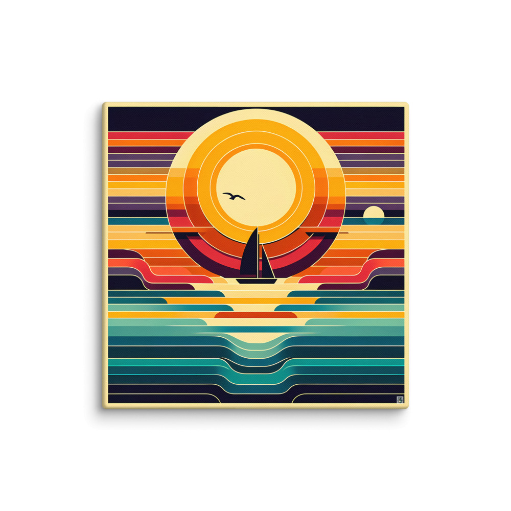 Geometric Sunset Sailboat Colour Block — Canvas Print