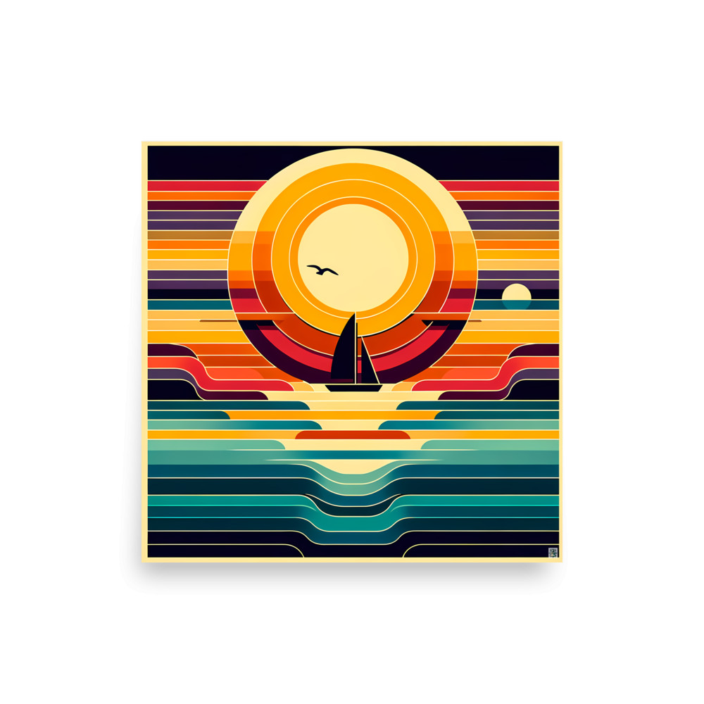 Geometric Sunset Sailboat Colour Block — Art Print