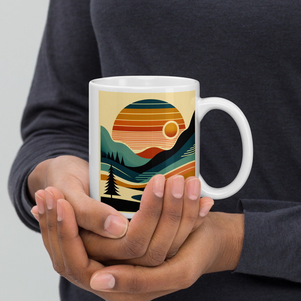 Geometric Sun Over Layered Mountains