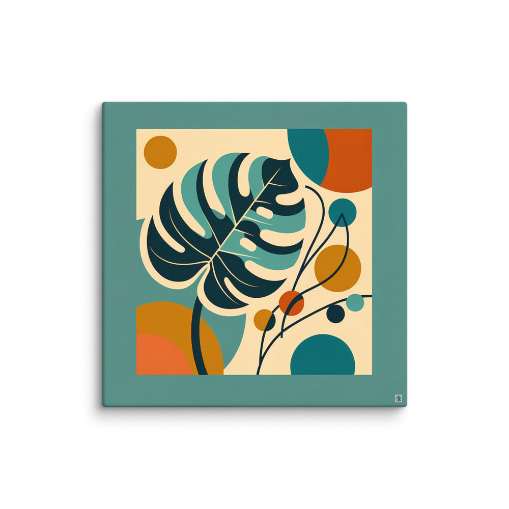 Abstract Monstera Leaf with Geometric Circles — Canvas Print