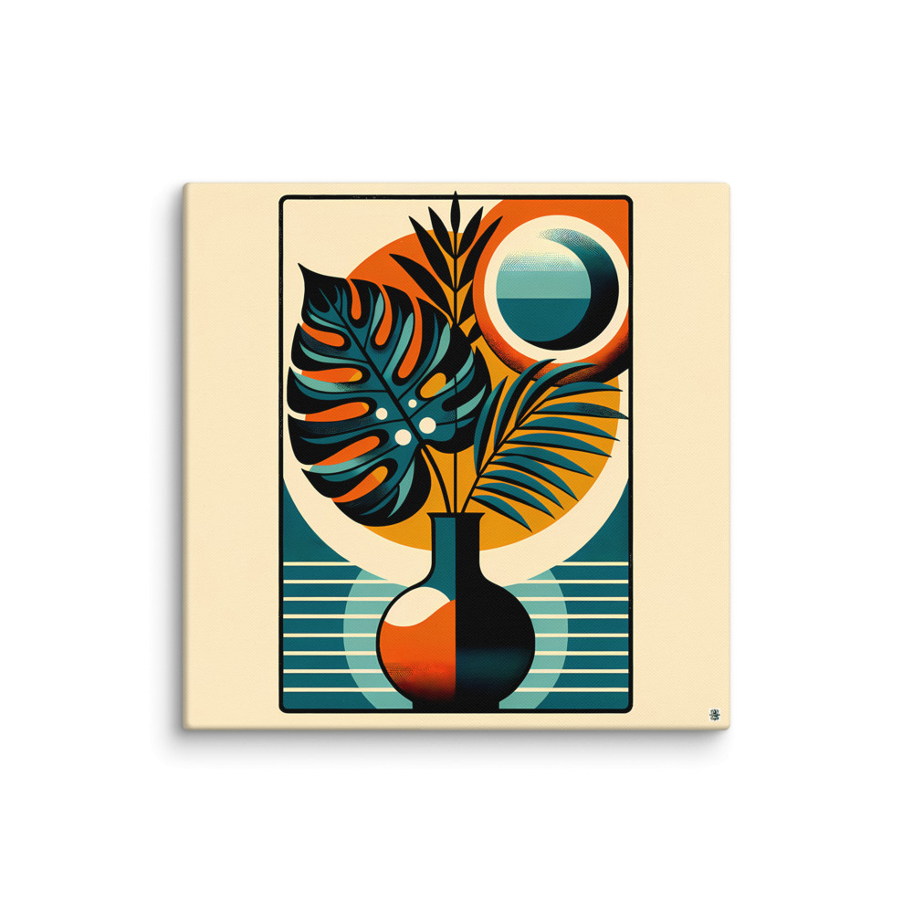 Geometric Tropical Leaves in Vase — Canvas Print