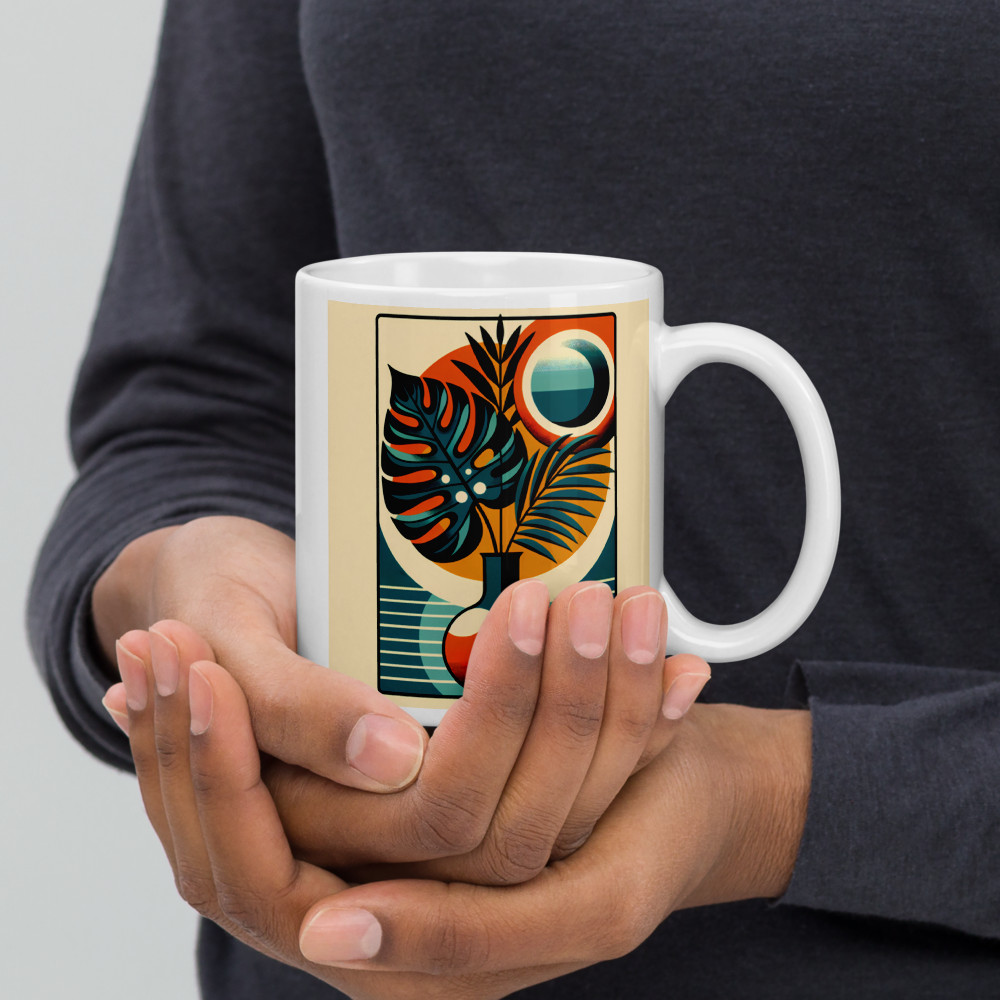 Geometric Tropical Leaves in Vase — Mug