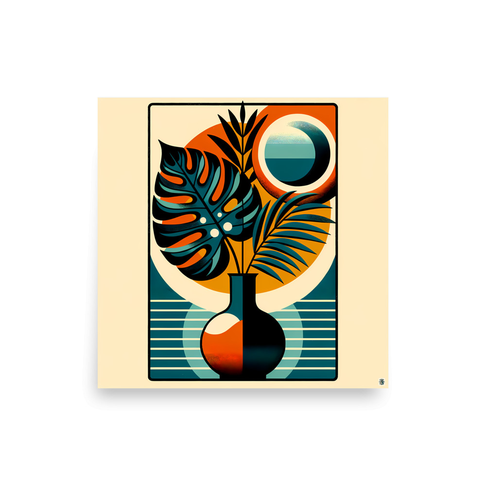 Geometric Tropical Leaves in Vase — Art Print