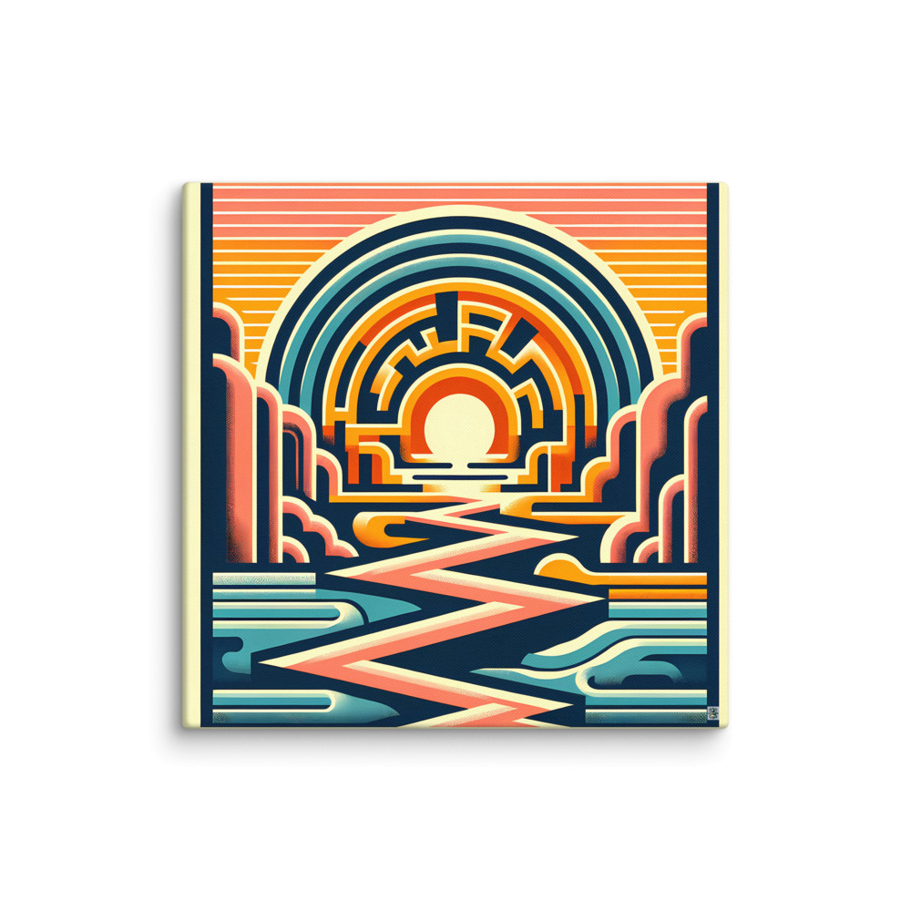 Geometric Sunset Over Zigzag River Canyon — Canvas Print