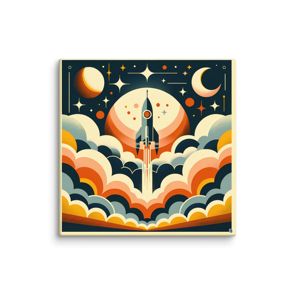 Retro Rocket Launch in Starry Night Sky — Canvas Print