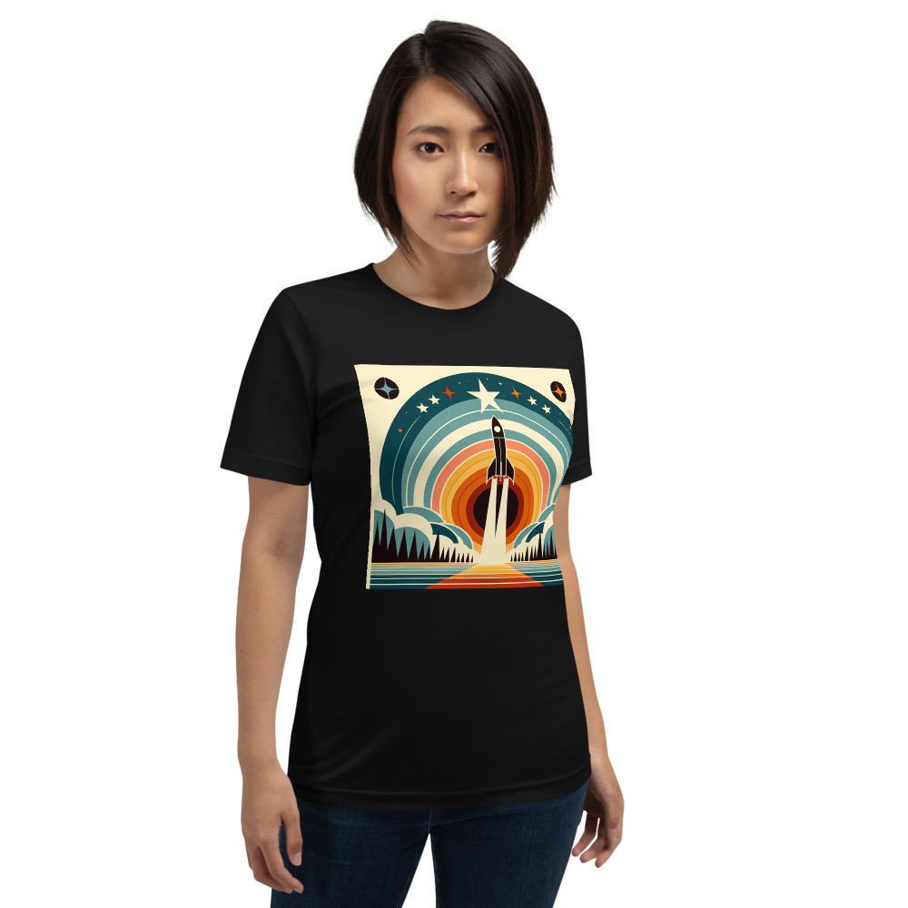 Retro Rocket Launch Geometric Space Scene