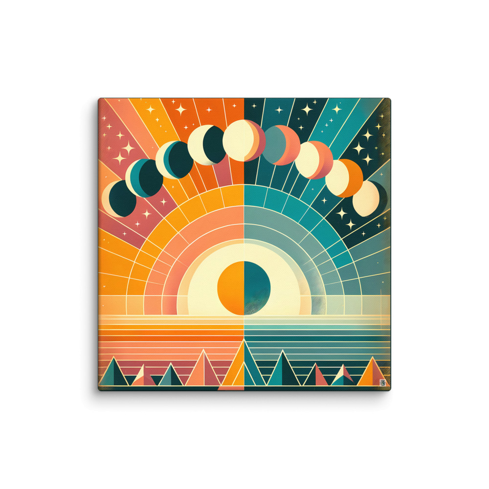 Geometric Moon Phases Over Split Sun and Sky — Canvas Print