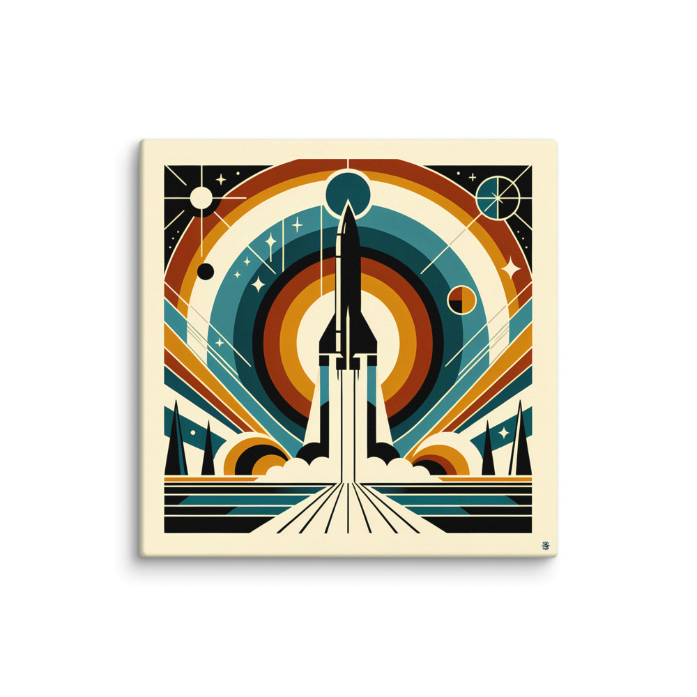 Retro Geometric Rocket Launch — Canvas Print
