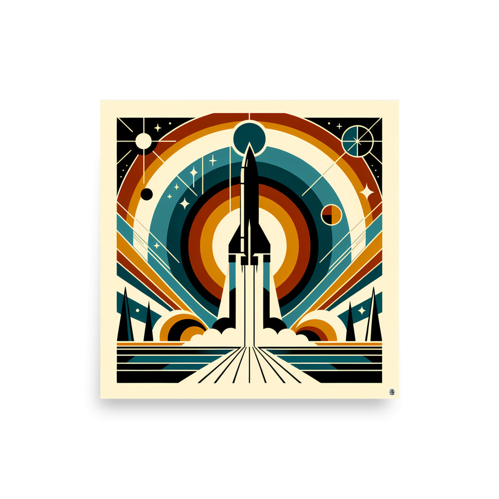 Retro Geometric Rocket Launch — Art Print