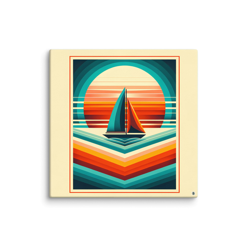 Geometric Sailboat Sunset Colour Blocks — Canvas Print