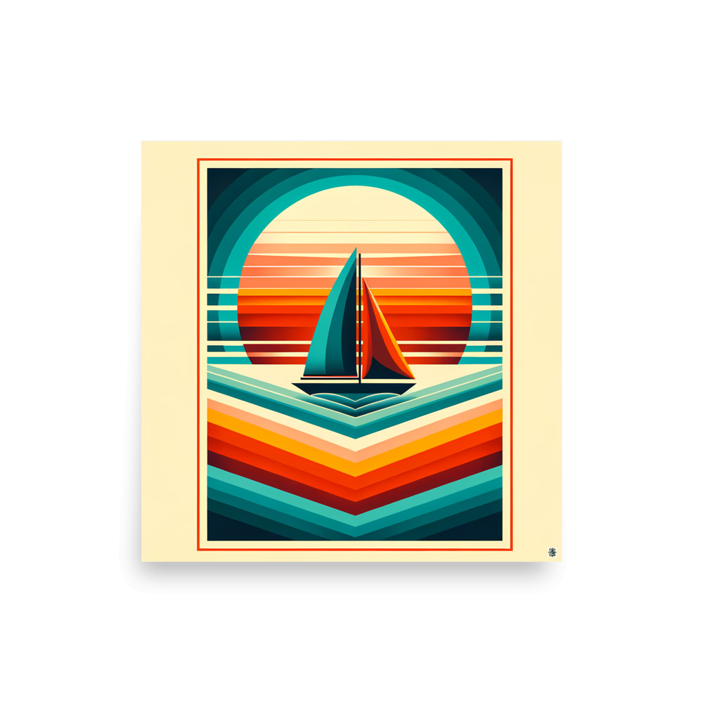 Geometric Sailboat Sunset Colour Blocks — Art Print