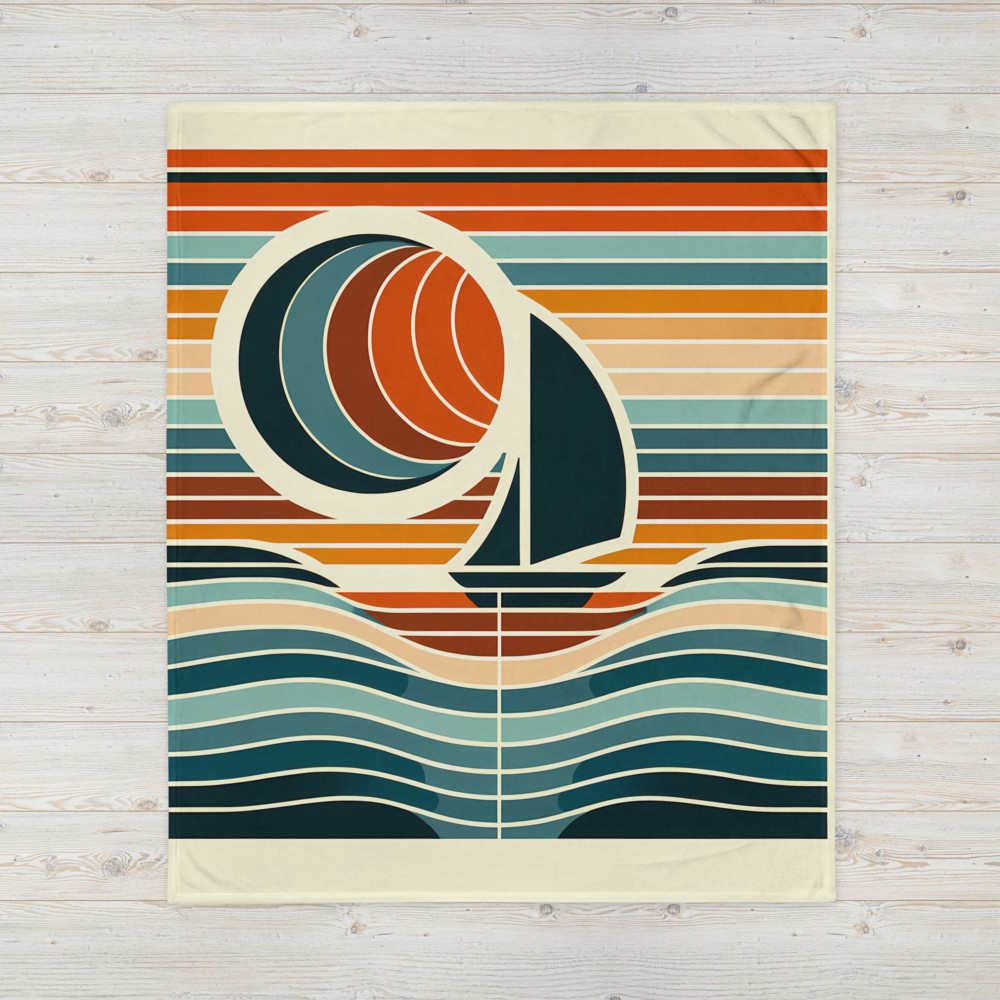 Geometric Sailboat at Sunset in Colour Block Stripes