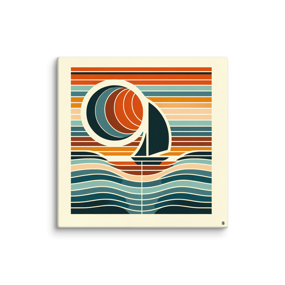 Geometric Sailboat at Sunset in Colour Block Stripes — Canvas Print