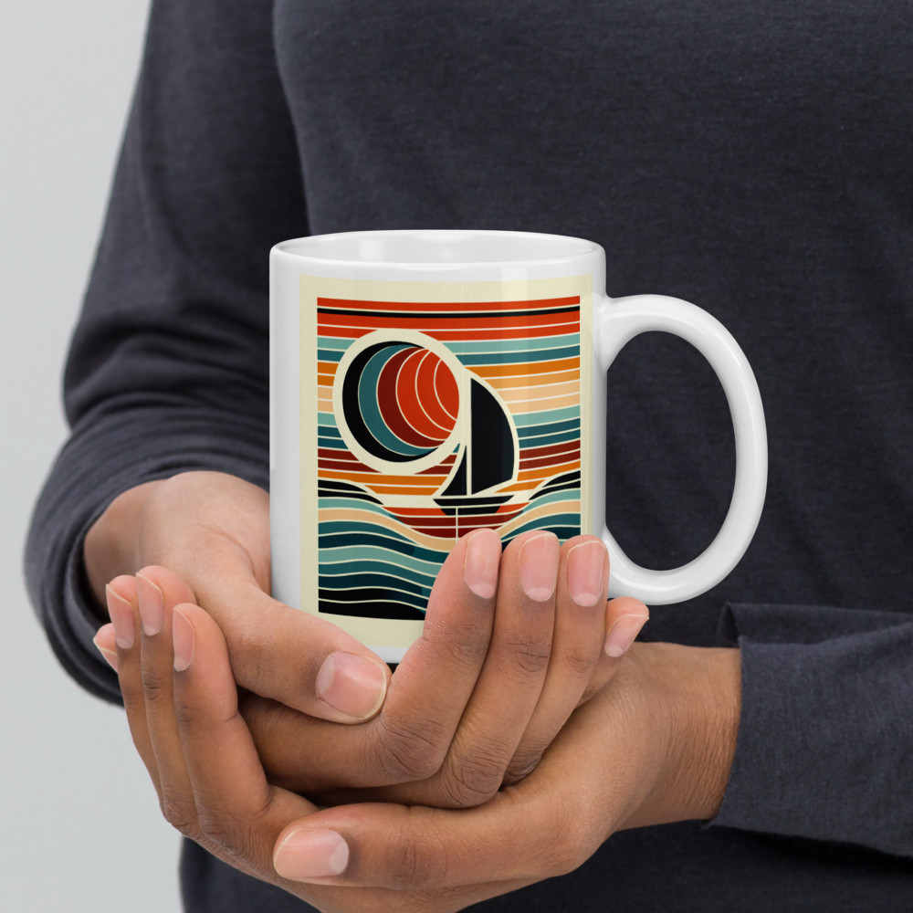 Geometric Sailboat at Sunset in Colour Block Stripes