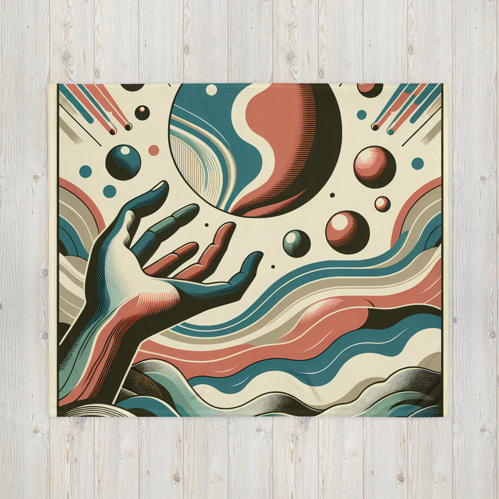 Retro Cosmic Hand and Abstract Planet Waves