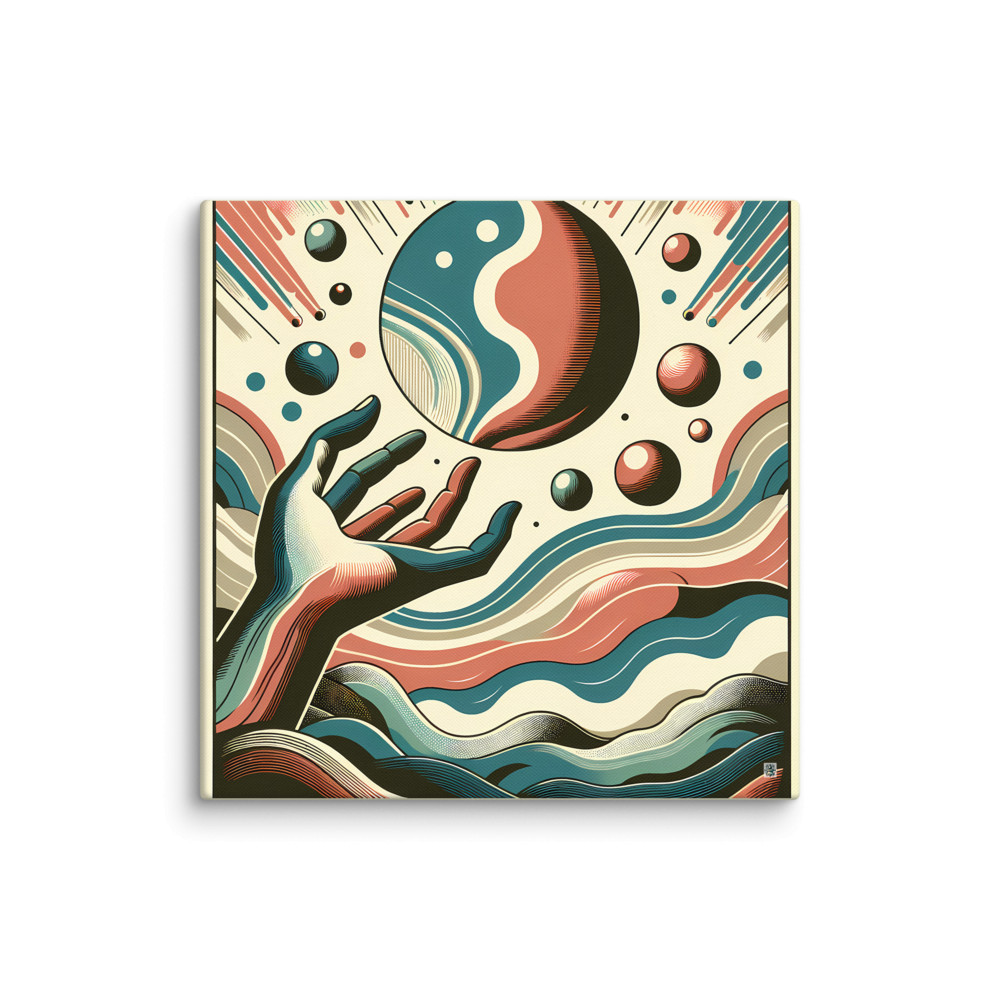 Retro Cosmic Hand and Abstract Planet Waves — Canvas Print