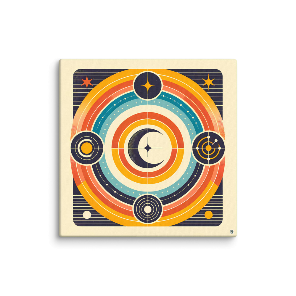 Geometric Moon and Starburst Circles — Canvas Print