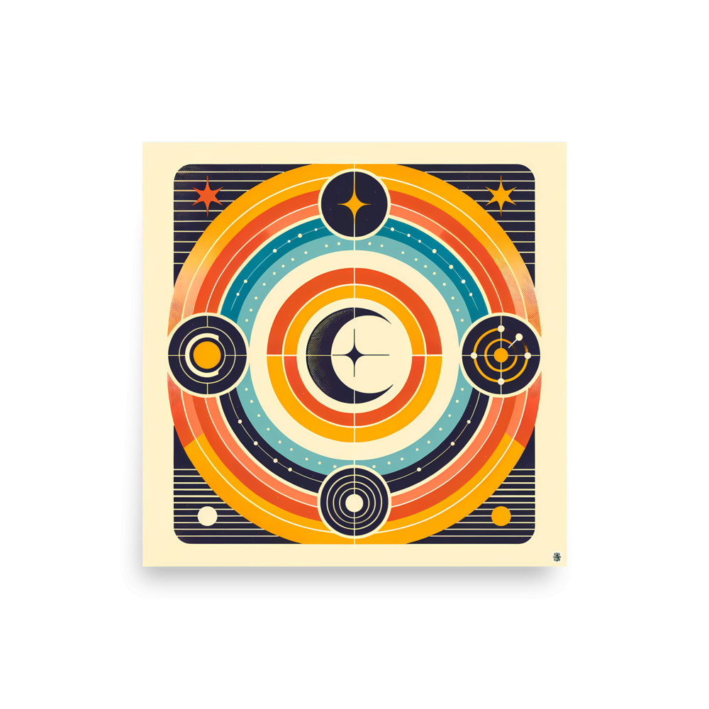 Geometric Moon and Starburst Circles — Art Print