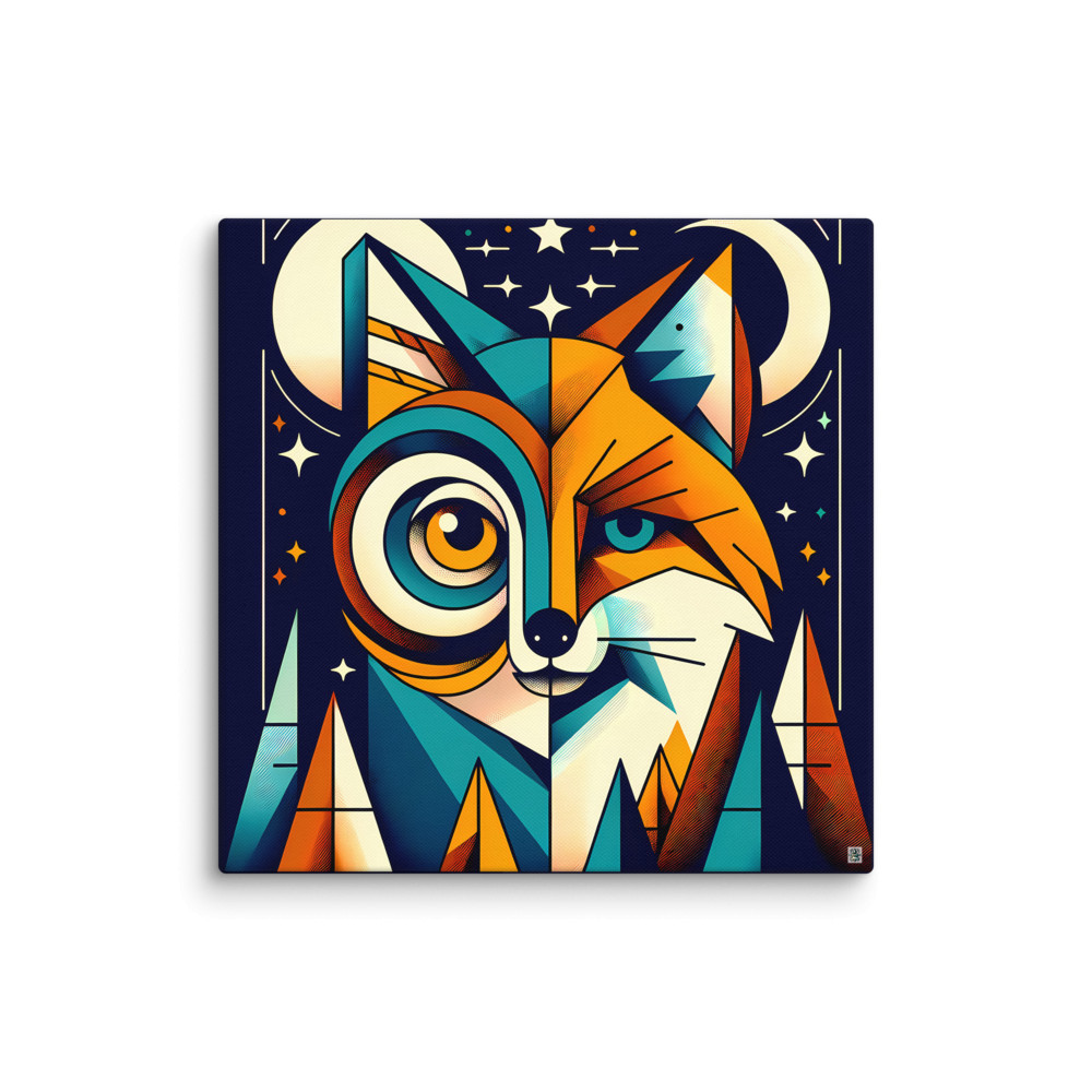 Geometric Fox and Owl Night Portrait — Canvas Print