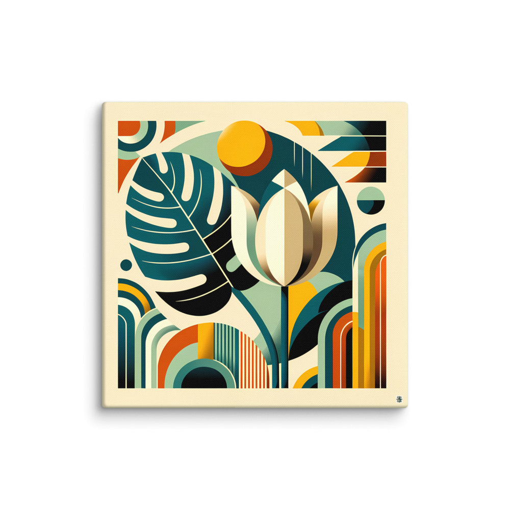 Geometric tulip and monstera leaf abstract — Canvas Print