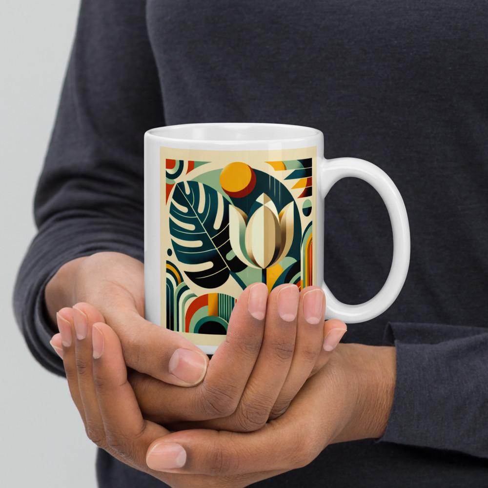 Geometric tulip and monstera leaf abstract