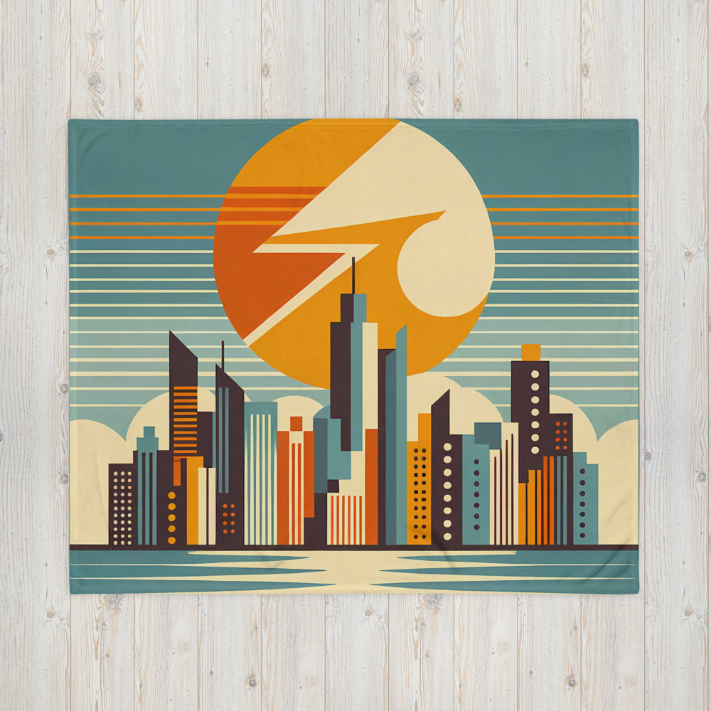 Retro Geometric City Skyline Sunset