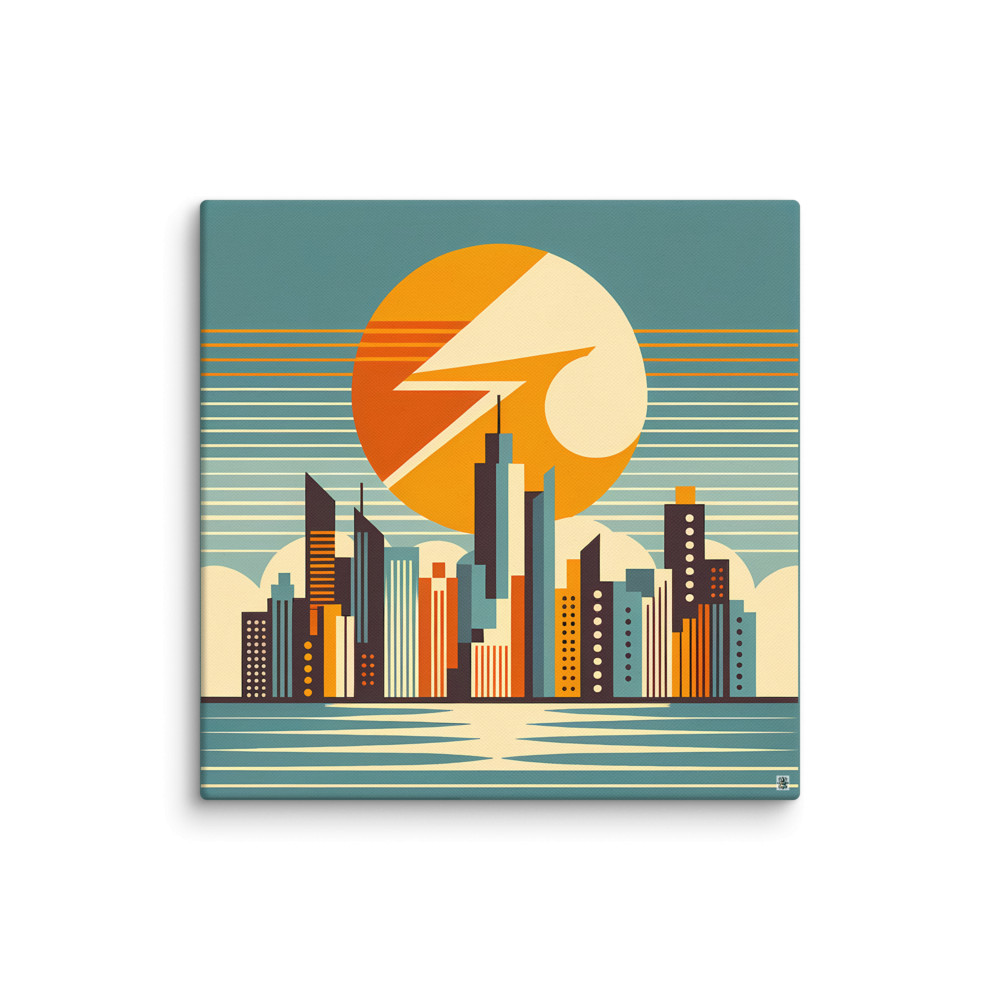 Retro Geometric City Skyline Sunset
