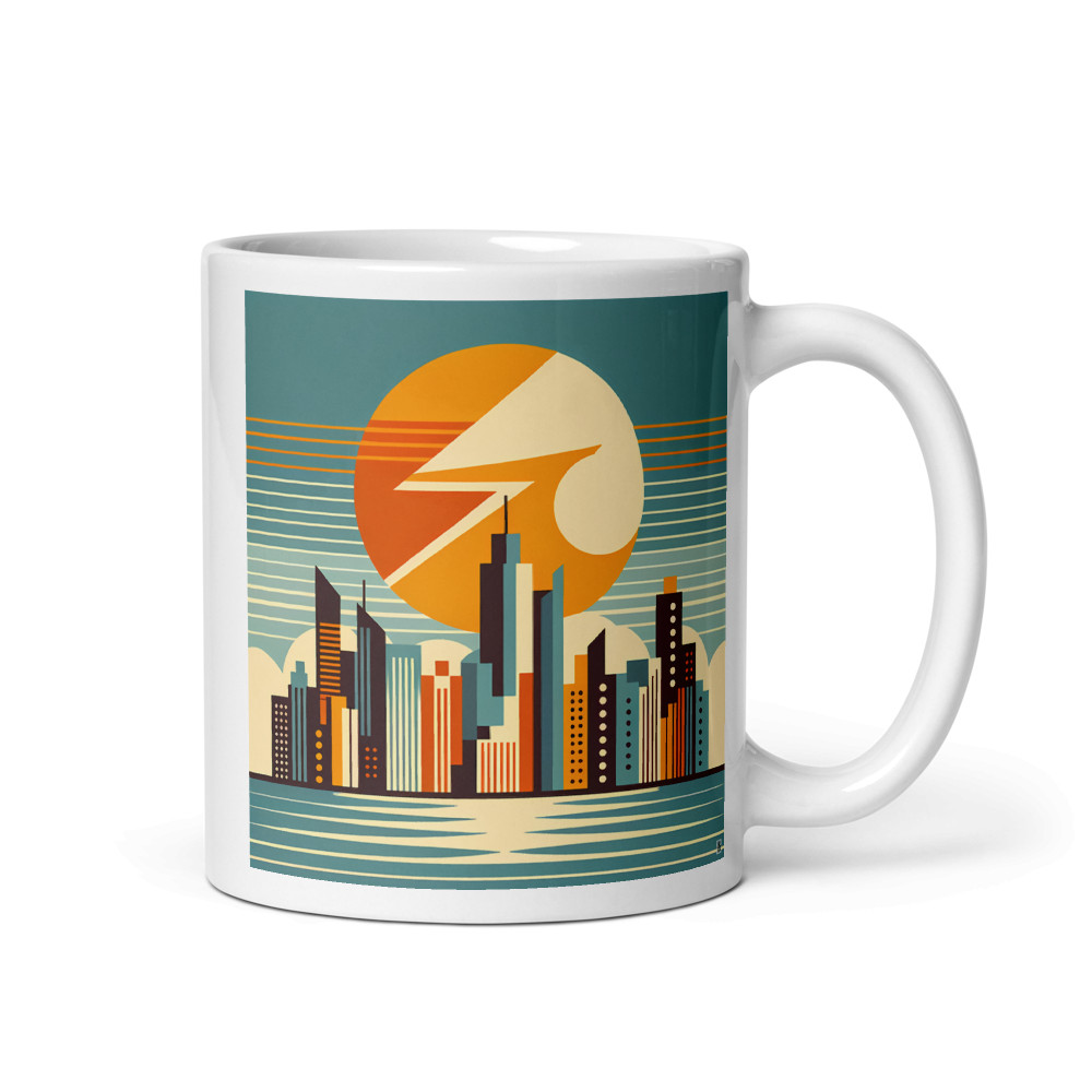 Retro Geometric City Skyline Sunset