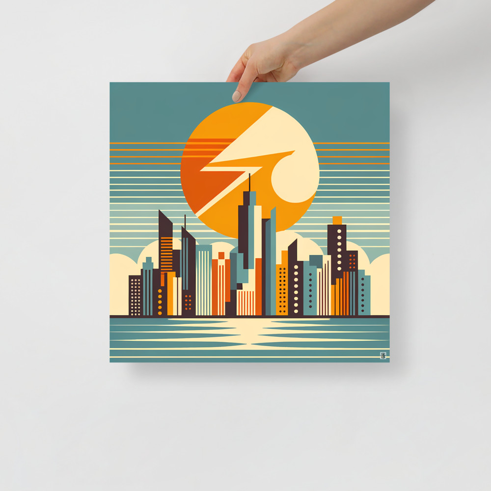 Retro Geometric City Skyline Sunset