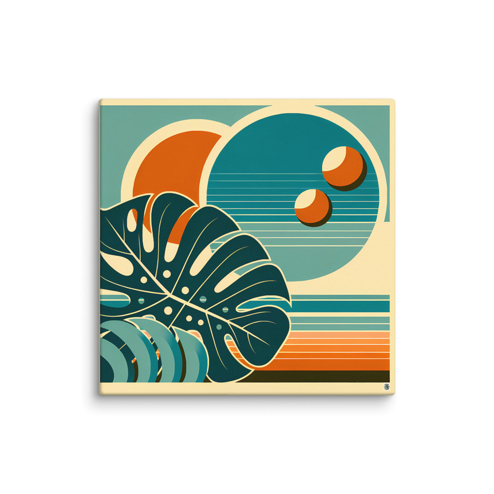 Abstract Monstera Leaf Sunset Geometry — Canvas Print