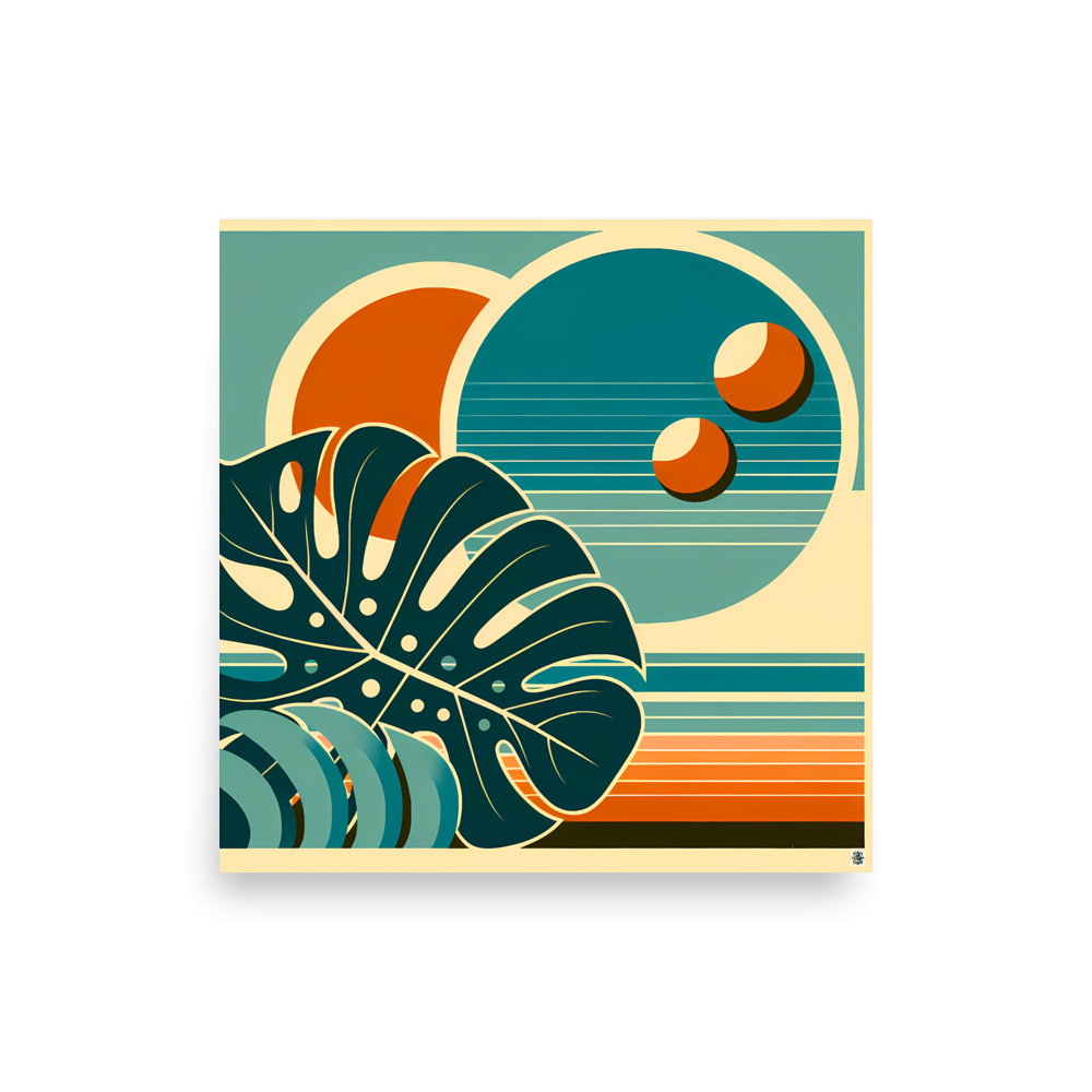 Abstract Monstera Leaf Sunset Geometry — Art Print