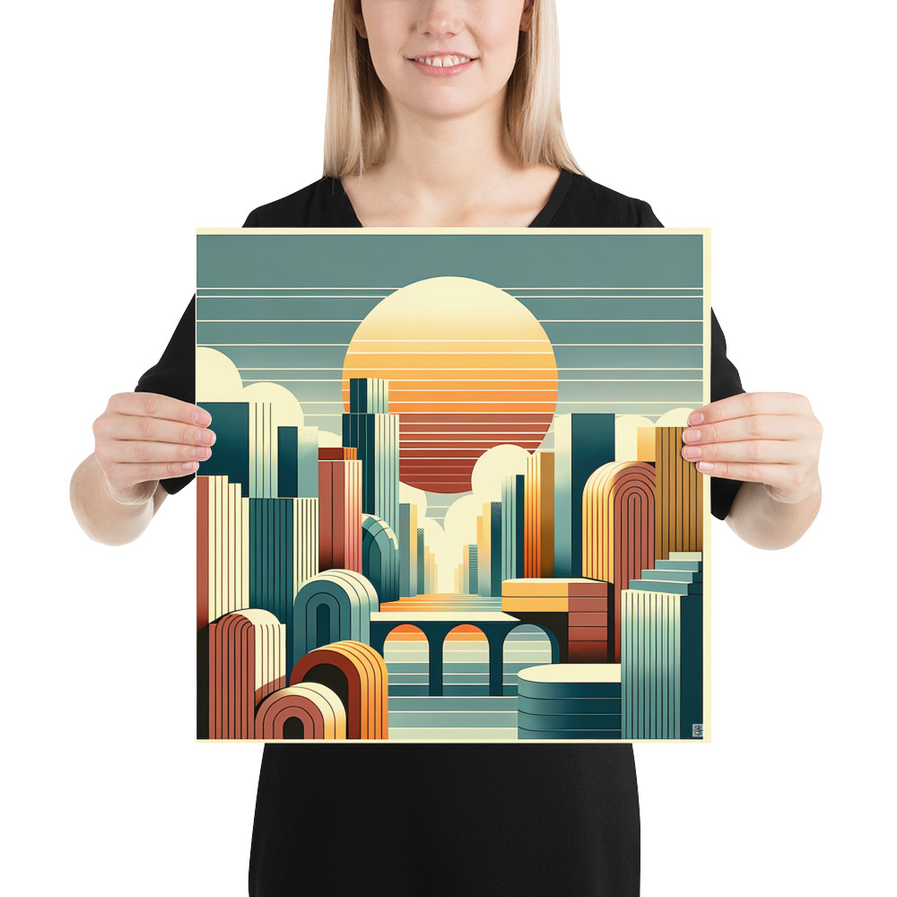 Geometric Sunset Cityscape Illustration — Art Print
