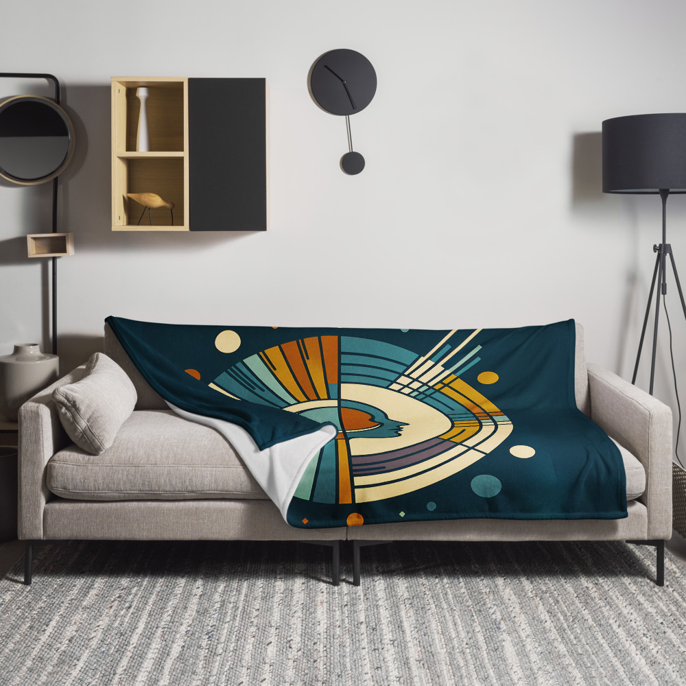 Geometric Moon Face in Retro Space Circles