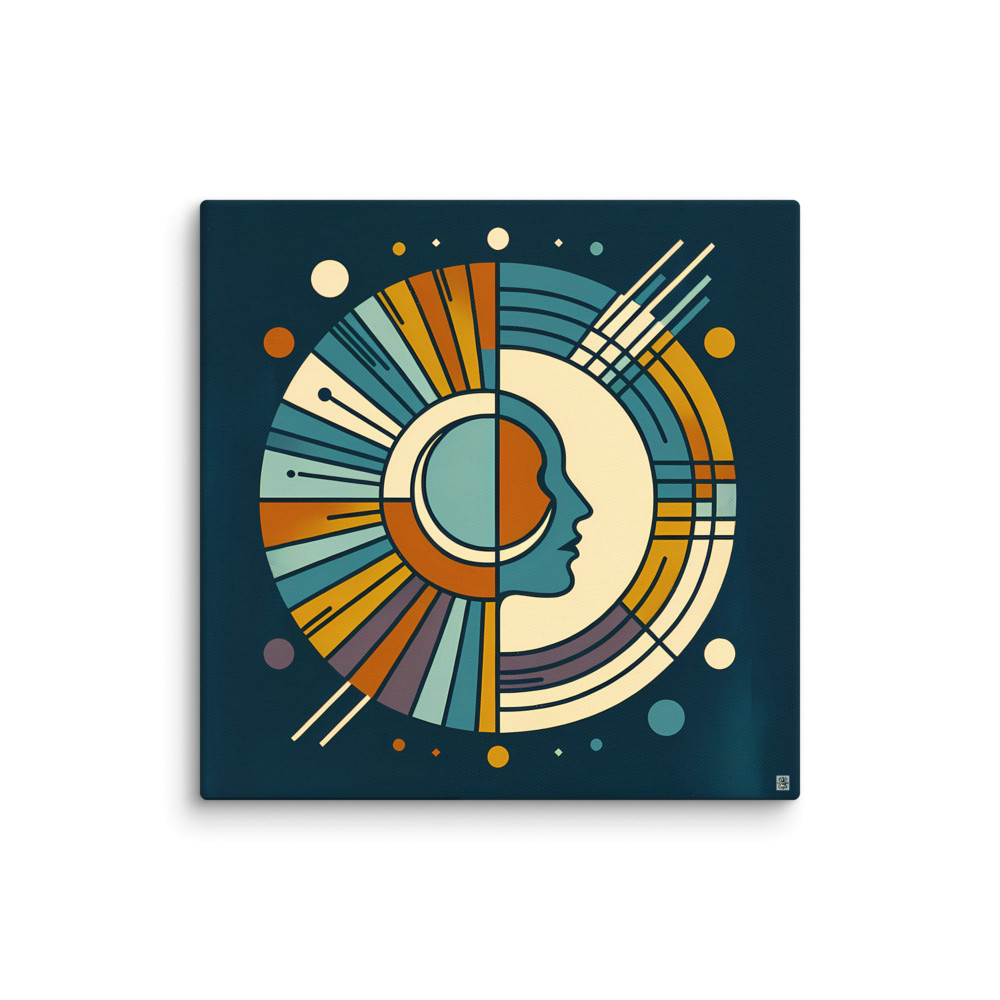 Geometric Moon Face in Retro Space Circles — Canvas Print