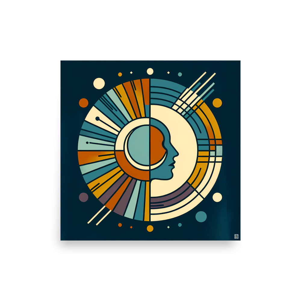 Geometric Moon Face in Retro Space Circles — Art Print